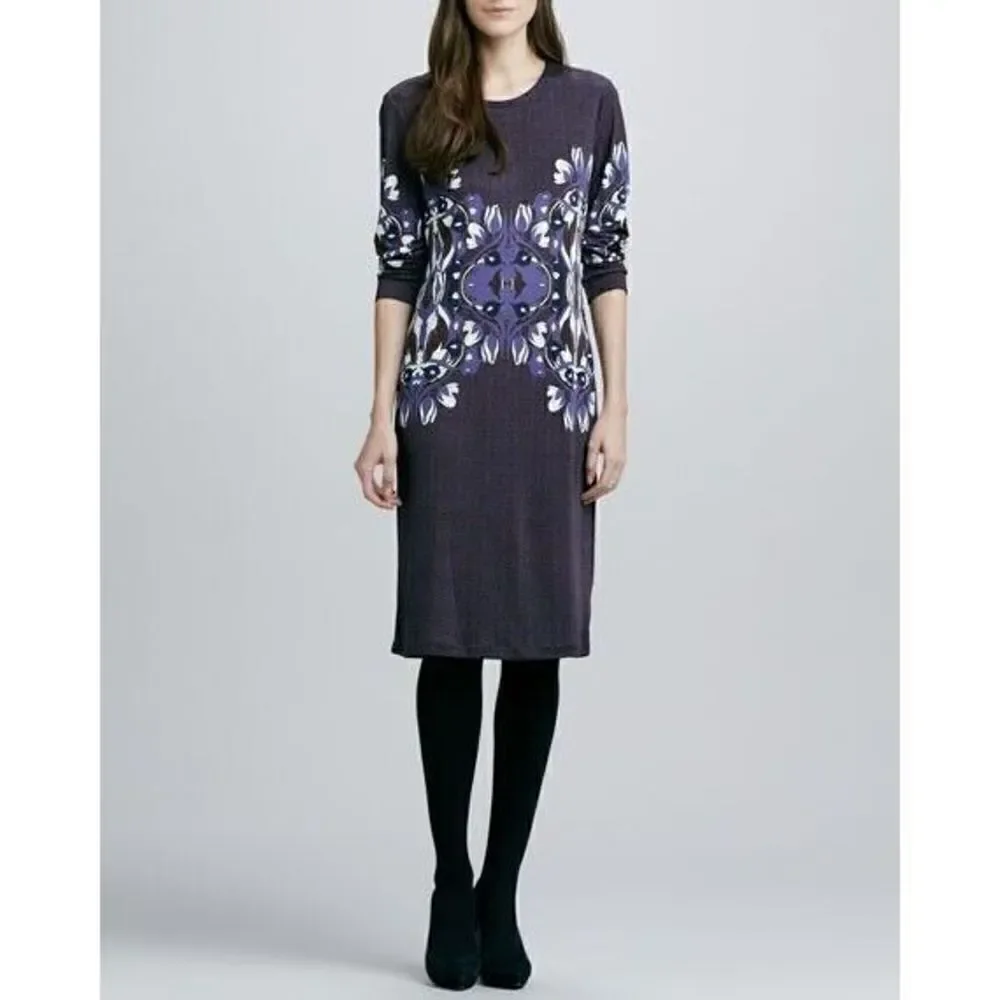 Tory Burch Flavia Blue Multicolored Long Sleeve Silk Dress Size Small